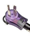 Close-up of NEMA 14-50P to 14-50R RV and EV extension cord, 50 Amp, 25 foot, heavy-duty copper wire with lighted connectors