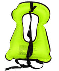 Bright green inflatable snorkel vest for adults with black trim and straps, high buoyancy up to 220 lbs, quick inflate, single unit.