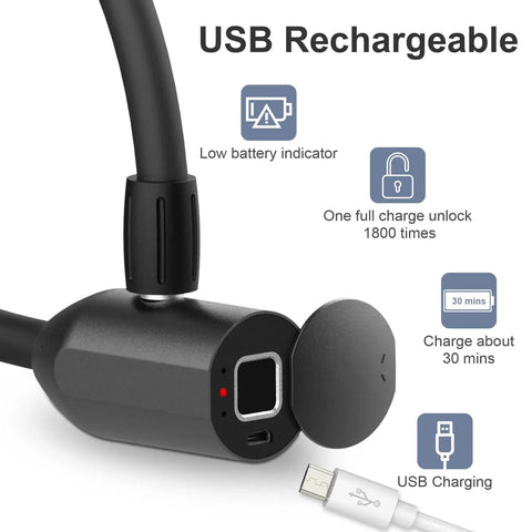 Bluetooth Biometric Cable Lock With App Unlock For Bike And Home Security Fingerprint Lock Waterproof 42cm Cable Lock USB port
