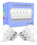No-Fuss Dusk To Dawn Outdoor LED Bulbs 12W 6000K Cool White With Photocell Sensor Auto On Off E26 A19 1150 Lumens Pack Of 6