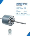 RV Air Conditioner Fan Motor With Capacitor One Third HP 115 Volt 1675 RPM Two Speed Plug And Play Replacement