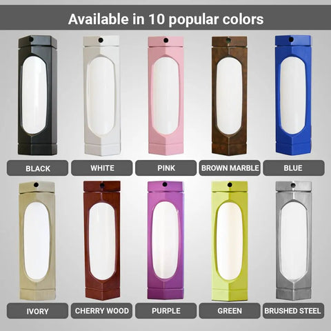 Display of 10 color options for Max Matte Black Reading Lamp With A Twist To Reveal Or Hide Light For Shabbos Halacha Safe use