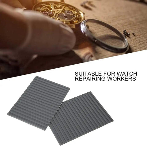 Two Pack 5.6 Inch Rubber Watch Repair Mats Portable Anti Slip Workstation Tool Organizer for Watchmakers in use on table