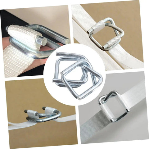 Heavy Duty Metal Strapping Buckle for Belts, Luggage, Backpacks, showcasing various angles and uses in securing straps