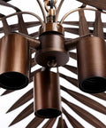 Close-up of Vintage Adjustable Tropical Coconut Leaves Chandelier Rustic Tree Lamps showing bronze finish and leaf details.
