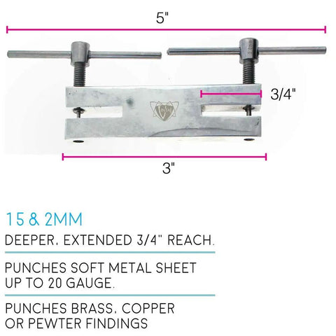 Dual Tip Hole Punch Tool 1.5mm And 2mm with dimensions and material details for jewelry and leather crafting
