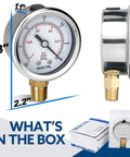 SENCTRL vacuum pressure gauge, 2-inch dial, 30 inHg, 1/4 NPT lower mount, stainless steel case