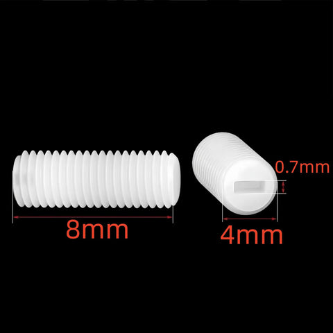 White Nylon Slotted Set Screws M4 X 8 mm Non Conductive Plastic Grub Fasteners For Electronics And Machinery, detailed view.