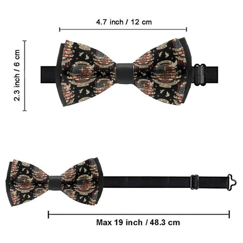Luxury Satin Bow Tie For Gentlemen Pre Tied Adjustable with Patriotic Faith Freedom Tree Cross American Flag design