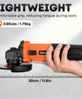 4 1/2 Inch Angle Grinder 850W 11,000 RPM High Torque Electric Grinder With Auxiliary Handle shown in hand for scale
