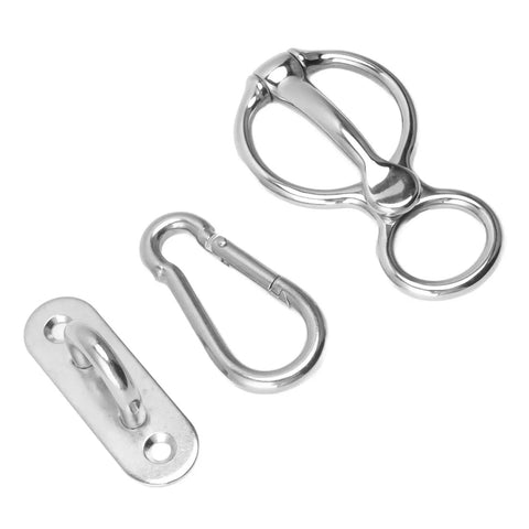 Stainless Steel Horse Tie Ring With Safety Release Mechanism for Training; includes half round ring, eye bolts, durable metal horse gear