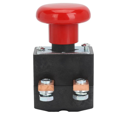 Must Have Emergency Push Button Switch For Electric Stackers And Forklift Pallets With Fast Power Cutoff Latching Design, red button, metal contacts.