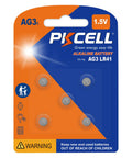 Rock Solid AG3 LR41 392 Button Battery Delivers Dead Reliable 1.5V Alkaline Power in five-pack for devices.