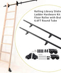 6.6Ft Rolling Library Ladder Hardware Kit With Floor Roller And Brake, Heavy Duty Carbon Steel, includes rails and fittings