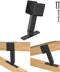 4x4 Heavy Duty Adjustable Angle Pergola Brackets Kit Black Metal Roof Riser Beams For Gazebo Patio Cover Outdoor Diy Support Built Tough Rust Resistant Anti Corrosion Water Resistant shown with screws and wooden beams.