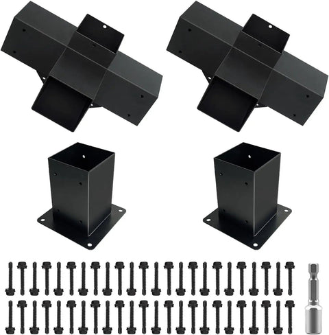 Heavy Duty 4 Way Right Corner Pergola Brackets Kit For 3.5 Inch Wood Beams And 4x4 Posts With Post Anchors 4 Pack layout