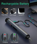 47 Magnetic Bits Mini Electric Screwdriver Kit With Bright LED Light Three Point Six Volt Rechargeable Repair Tool charging