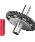 57T Slipper Clutch Spur Gear For Arrma Granite Senton One Eighth Typhon Three S Big Rock Three S One Tenth Kraton Four S Outcast Four S RC Car Upgrade Hardened Steel Beefed Up Heavy Duty Component Built To Last And Deliver Smooth Slippage with shown connector, focus on steel gear and red component.