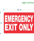 Red Emergency Exit Only Signs Stickers 2 Pack 10x7 Inch Premium Self Adhesive Vinyl Decals for indoor and outdoor use.