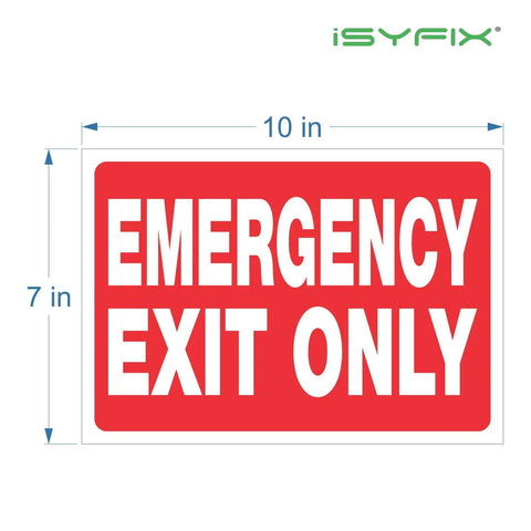 Red Emergency Exit Only Signs Stickers 2 Pack 10x7 Inch Premium Self Adhesive Vinyl Decals for indoor and outdoor use.