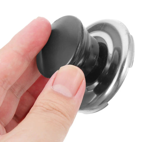 Upgrade Your Whistling Kettle With This Stainless Steel Knob Replacement Kit That Offers An Easy Install, Comfortable Grip, And Durable Build To Protect Your Lid Handle While Keeping Kitchen Swag Super Fresh. black stainless steel kettle lid knob replacement kit, close-up