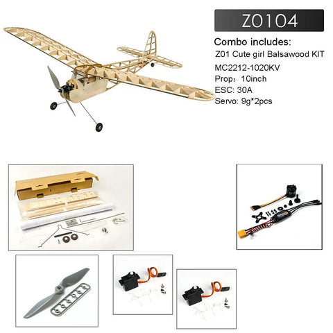 Unassembled Balsa Wood RC Airplane Kit With 40 Inch Wingspan For Adults And Hobbyists Includes Airframe Motor Prop ESC Servo Elite Build Challenge For Experienced RC Builders Only No Detailed Instructions, shown with components.