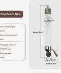 Wall Mounted Coffee Bean Dispenser Made Of Durable Stainless Steel And Glass Tube With Flow Controls measurements display 80cm height and 9cm diameter.