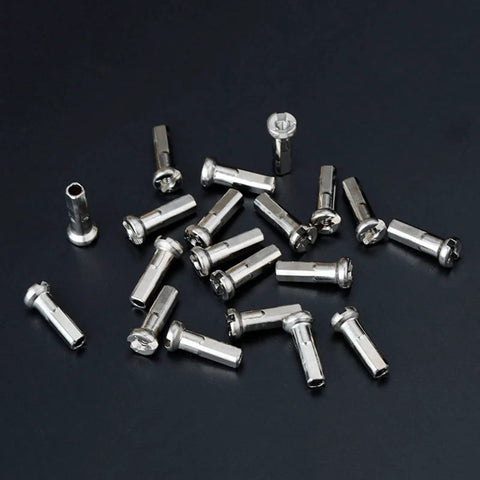 50 pcs pack ultralight steel bike spoke nipples 12G 13G 14G in black and silver on dark background