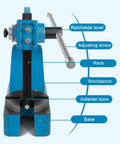 Heavy Duty Cast Iron Arbor Press With Six Point Five Inch Four Hole Steel Anvil For Benchtop Stamping And Precision Work This Badass Workhorse Goes Hard On Tough Jobs Without Skipping A Beat labeled diagram highlighting features.