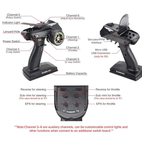 X6 FG 2.4GHz RC Radio Transmitter And Receiver With Gyro For Cars Boats Tanks, 3ms Fast Response, dual angle view