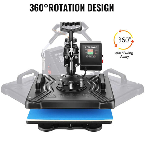 Five In One Heat Press Machine For T Shirts Mugs Caps And More 15 By 12 Inch Digital Industrial Sublimation Press with 360° rotation