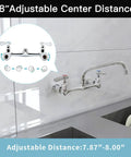 Wall Mount Kitchen Faucet With 8 Inch Center Swivel Spout Dual Handle Heavy Duty Pro Grade Chrome Mixer Tap installed over sink