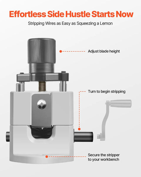 Manual Wire Stripping Machine For Scrap Copper showing height adjustment, hand crank, and secure mounting features.