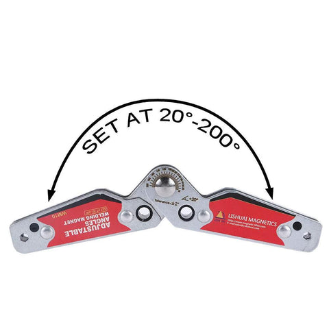 Front view of LISHUI MAGNETICS welding magnet clamp, small size, adjustable 20°–200°.