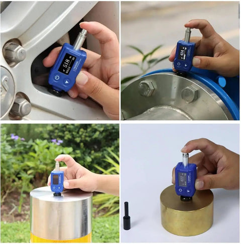 7 in 1 Hardness Tester Kit for Metals with Rockwell Scales HL HV HB HRC HRB HRA HS, Pro Grade Carbide Impact Probe, 9 Set Data Storage, Durable Durometer Meter for Manufacturing and Metal Processing, Model LS252C on metal parts