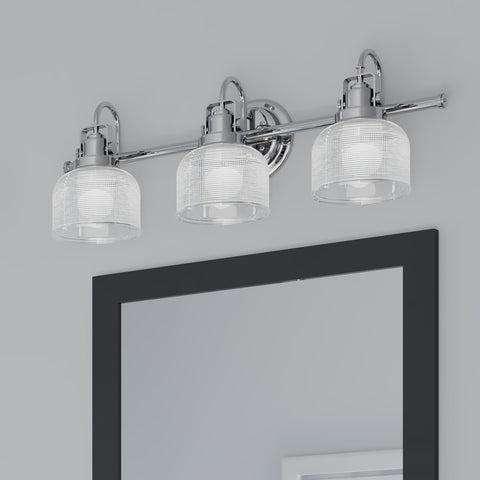 Archie Collection 3 Light Clear Double Prismatic Glass Coastal Bath Vanity Light In Polished Chrome Finish