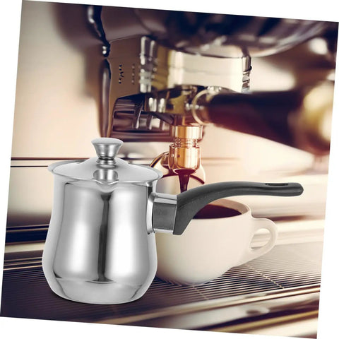 Stainless Steel Turkish Style Coffee Pot Milk Warmer Pitcher With Lid Small Pot Versatile Espresso Frothing Easy To Clean Capacity