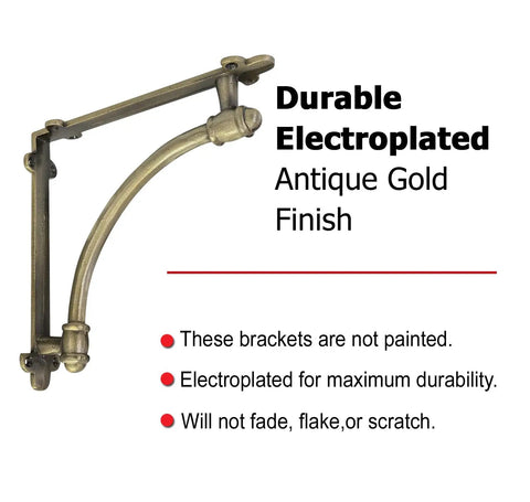Heckin Heavy Duty Cast Iron Shelf Brackets, 2 Pack Antique Gold Wall Mounts with durable electroplated finish.