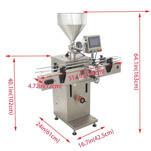 Plug And Play Automated Single Nozzle Filling Machine 100 To 1000ml with touchpad and adjustable rails in a stainless steel design.