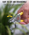 Hand using cutter tool on Heavy Duty Stainless Steel Zip Ties Kit With Quick Cutter Tool 150 Pcs 11.8 Inch Multi Purpose.