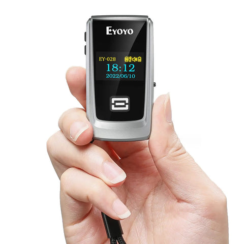 Person holding Mini Bluetooth QR And Barcode Scanner With 1 Inch LCD Display, Wireless 1D And 2D Code Reader for library use