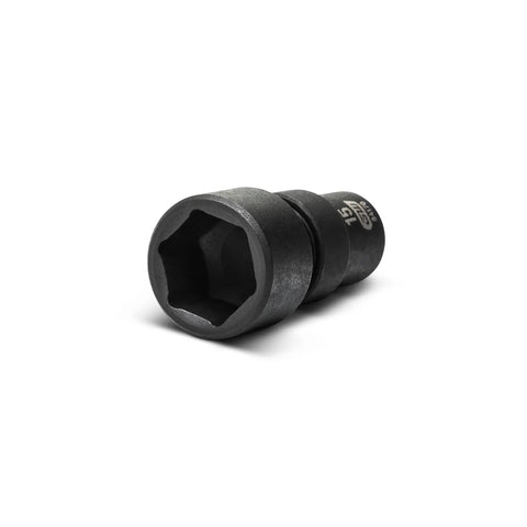 Close-up of a 12 Piece 1 Quarter Inch Drive 6 Point Universal Impact Socket Set Metric Beefy Chrome Molybdenum Steel Surface Drive Tech Socket