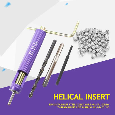 10-24 UNC Helical Inserts Kit For Aluminum With Stainless Steel Thread Repair Inserts ST Tap And Tool Included Fix Stripped Threads Reinforce Weak Material All In One Built To Last Heavy Duty Repair Solution, showing tools and coiled inserts.