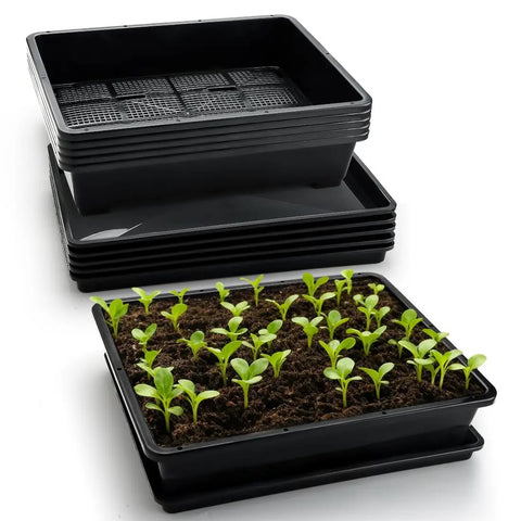5 Pack Pro-Grade Grower-Friendly Soil Blocking Trays For Seed Germination And Drainage Water Collection, 14x12x3 Inches, Black.