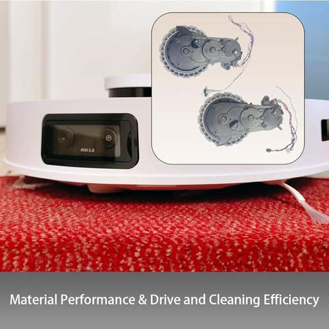 Right wheel replacement for Ecovacs Deebot vacuums; gray plastic wheel with gear tread, shown in inset.