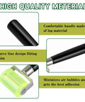 Automotive sound-deadening roller with black handle and lime-green roller for PU mat application
