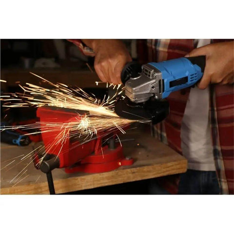 20V Lithium Ion Cordless Angle Grinder Built Like A Tank With An Adjustable Side Handle For Tough Cutting And Grinding Jobs Totally Wire Free So You Can Cruise Through Any Project Without Breaking A Sweat Or Dealing With Snags in action with sparks flying while cutting metal.