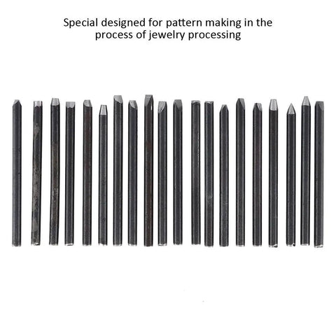 Pro Grade Jewelry Making Kit With Anvil Chisel Set for Carving Engraving, 20 black steel chisels in a row for texture art