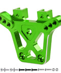 Aluminum Front And Rear Shock Towers For 1 By 18 Traxxas LaTrax Teton Desert Prerunner SST Beefed Up Upgrade Parts 6061 T6 Anodized Green Replaces Stock 7637 Includes Hardware; close-up view of anodized green 6061-T6 aluminum shock tower with screws.