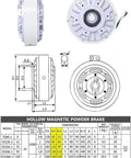 Diagram and specifications of 6 Nm Magnetic Powder Brake DC 24V Hollow Shaft 1000 RPM Unwinding Tension Control FZ6K1